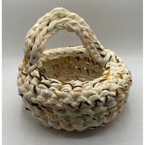 7” Hand Woven Fabric and Yarn Basket With Plastic Insert